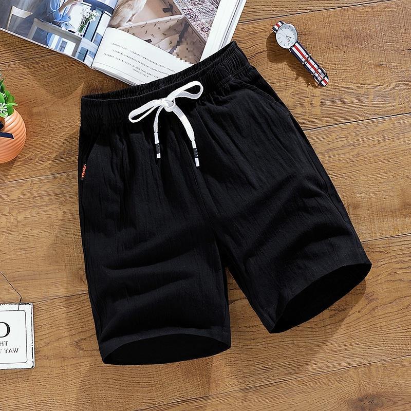 Pánské letní ležérní lněné šortky s elastickým pasem a stahovací šňůrkou