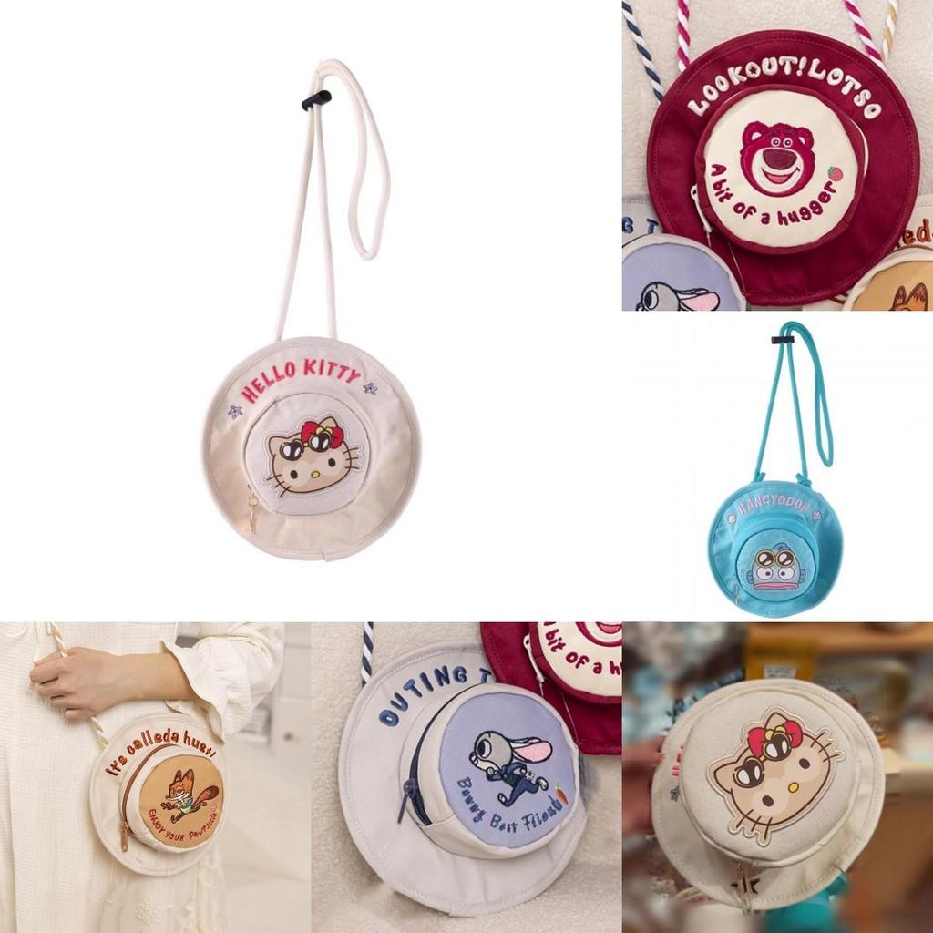 Canvas Sun Cute Hat Crossbody Bag With Lotso Nick Embroidery Design
