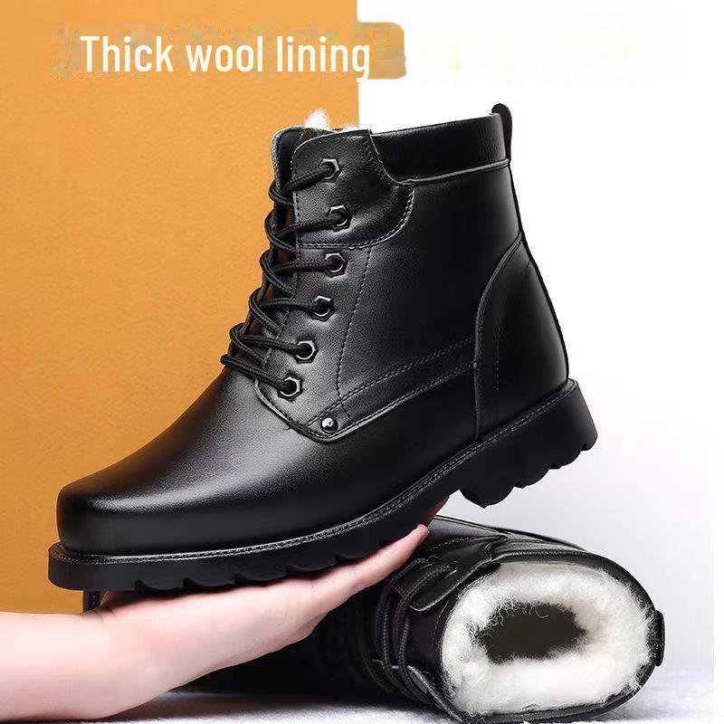 Men's European & American Winter Wool & Cotton Waterproof High-Top Snow Boots