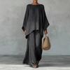 2025 Womens Linen Blend 2-Piece Set Loose Fit Long Sleeve Top Wide Leg Pants Solid Color Casual Outfit