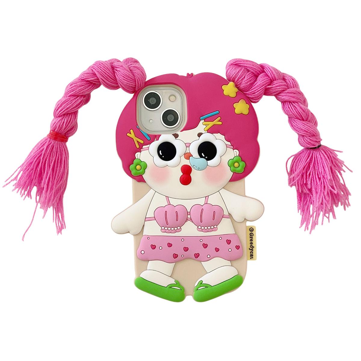 

Для iPhone 15 Силіконовий чохол Милий дизайн дівчинки з двома косичками Протиударна задня кришка для телефону As Shown A