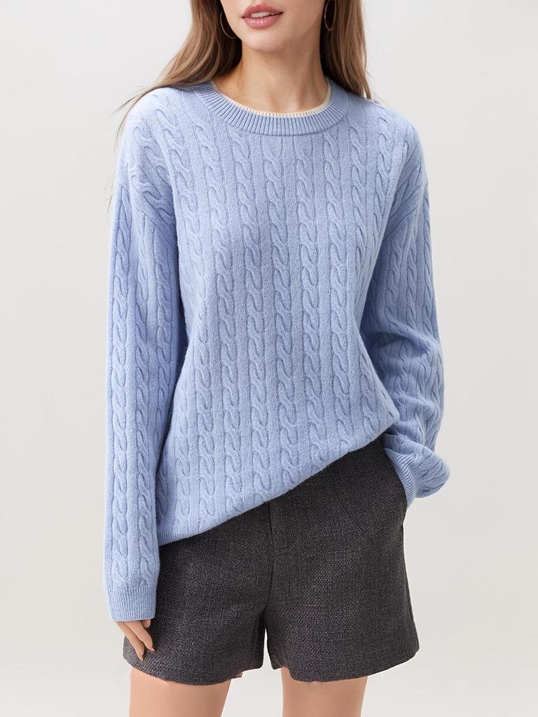 Europäisch-Amerikanischer Grenzüberschreitender Herbst-/Winter-Lässiger Strickpullover mit Rundhalsausschnitt und kleinem Zopfmuster
