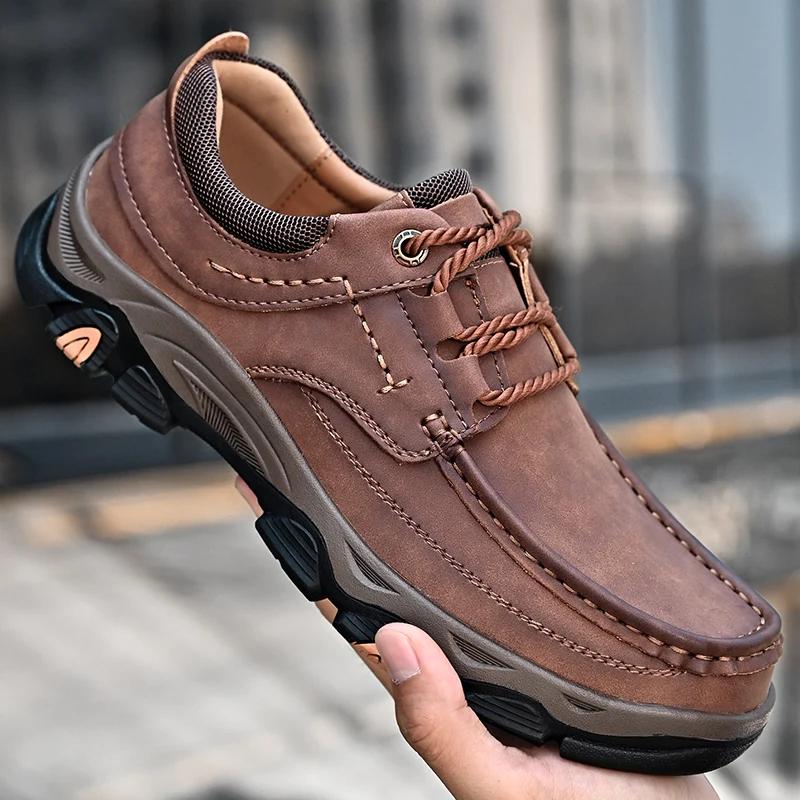 Men's Shoes Casual Leather High Quality Lace-Up Oxford Shoes Hot Sale Male Comfortable Footwear 2024 Leather Male Outdoor Shoes