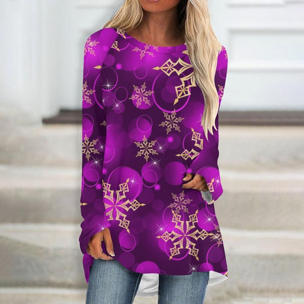 Round Neck 3D Printed Top Fashionable Casual Comfort Long Sleeved Women's T-shirts