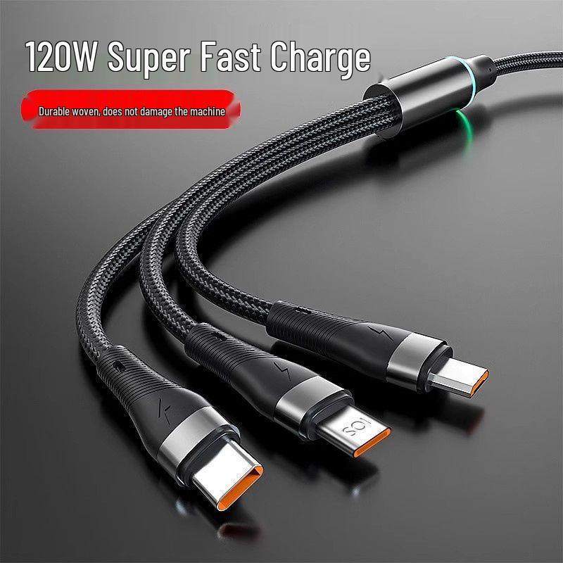 120W Super Fast Charging 3-in-1 Cable with Digital Display for Apple, Huawei, OPPO