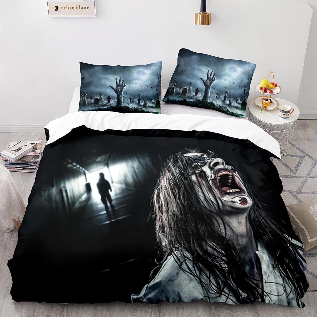 Horror Theme Duvet Cover Set Gothic Spooky Bedding Set for Teens Adult Men Terror Halloween Quilt Cover King/Queen/Full Size