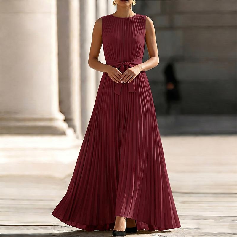 ZANZEA Damen Elegant Lässig Rundhals Ärmellos Plissiert Langes Kleid 2XL