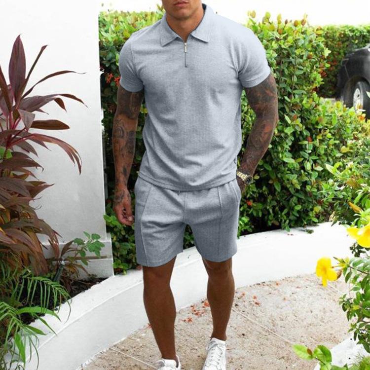 The new men's short-sleeved shorts casual suit is popular in Europe men's  two-piece set