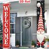 2pcs Christmas Welcome Porch Banner 30x180cm, Red White Striped Pointed Hat Gnome Snowflake Design, Holiday Door Wall Hanging