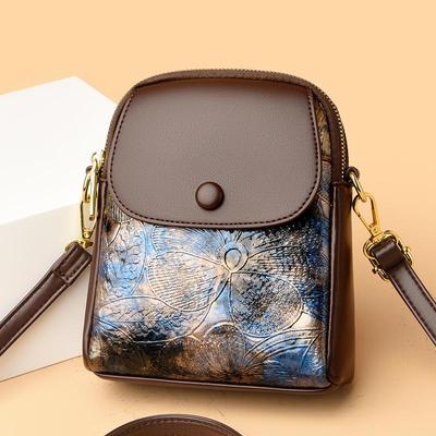 2024 Women's Versatile Soft Leather Floral Crossbody Bag with Three Layers