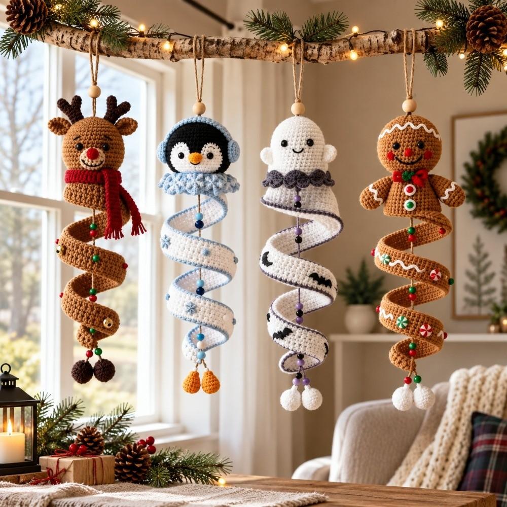 Ghost/Gingerbread Man/Penguin Crochet Spiral Oranment DIY Kit Xmas Tree Ornament