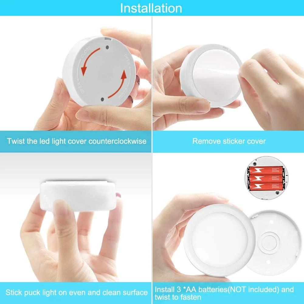 3/6Pcs RGBW LED Puck Night Lights Remote Control Dimmable Under Cabinet Light Battery Operated Wireless Push Lamp Kitchen Closet