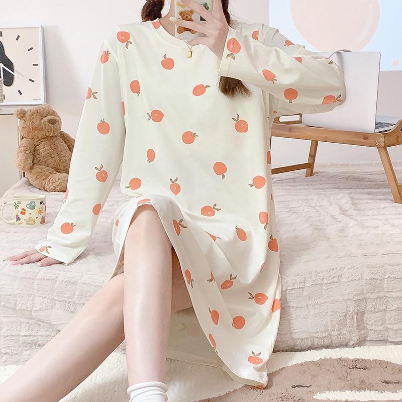 Cotton nursing sleepwear, spring and autumn long sleeved dress, postpartum nursing, prenatal examination and care