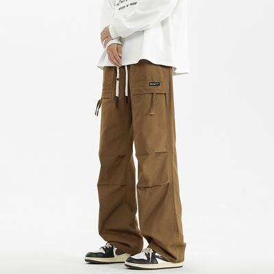 Pure Cotton Working Pants Men's Spring New Loose Straight Wide Legs Casual Paratrooper Trousers