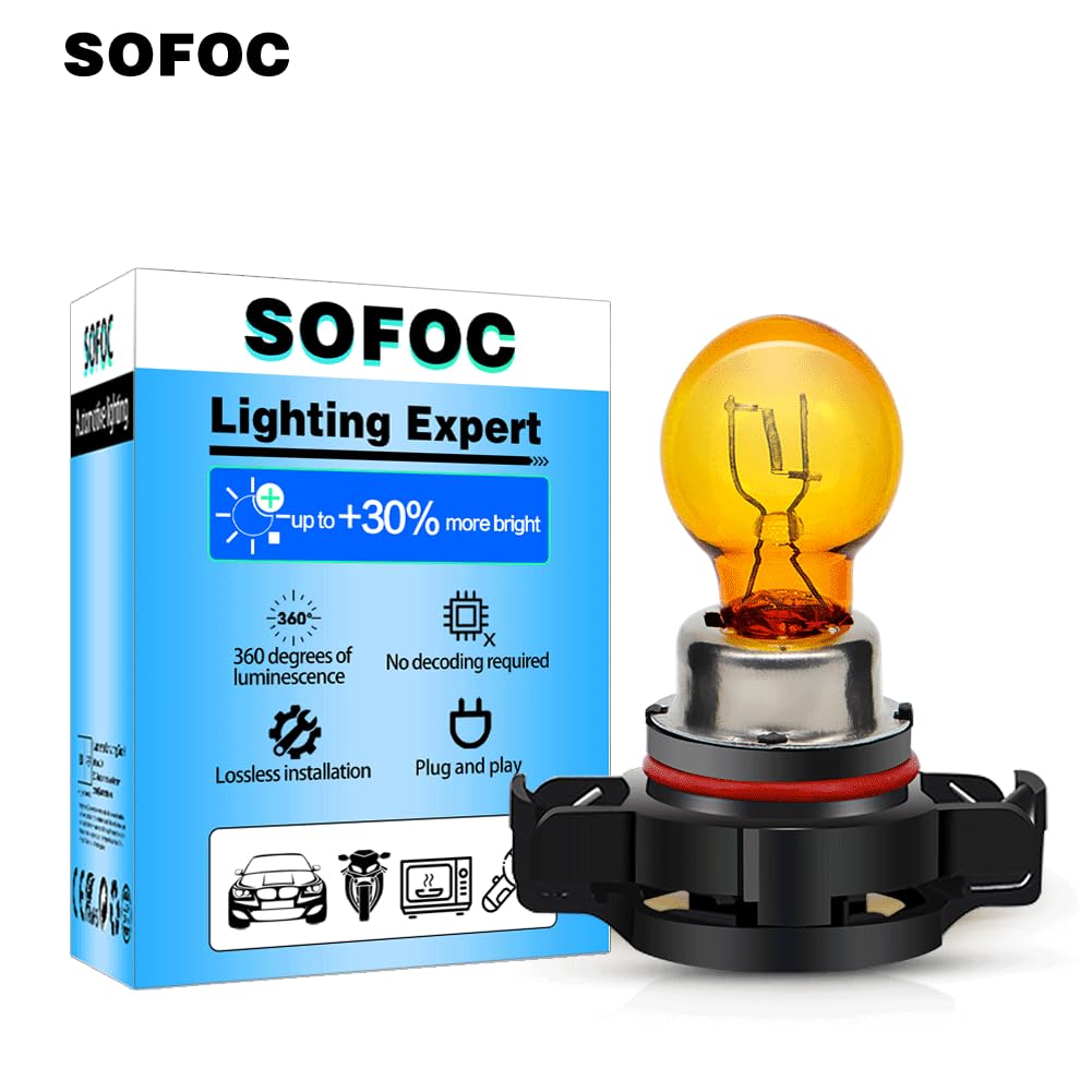 SOFOC PSY24W Car Halogen DRL Turn Signal Lamp Fog Lamp 24W Amber Yellow 3000K Ultra Bright 2pcs