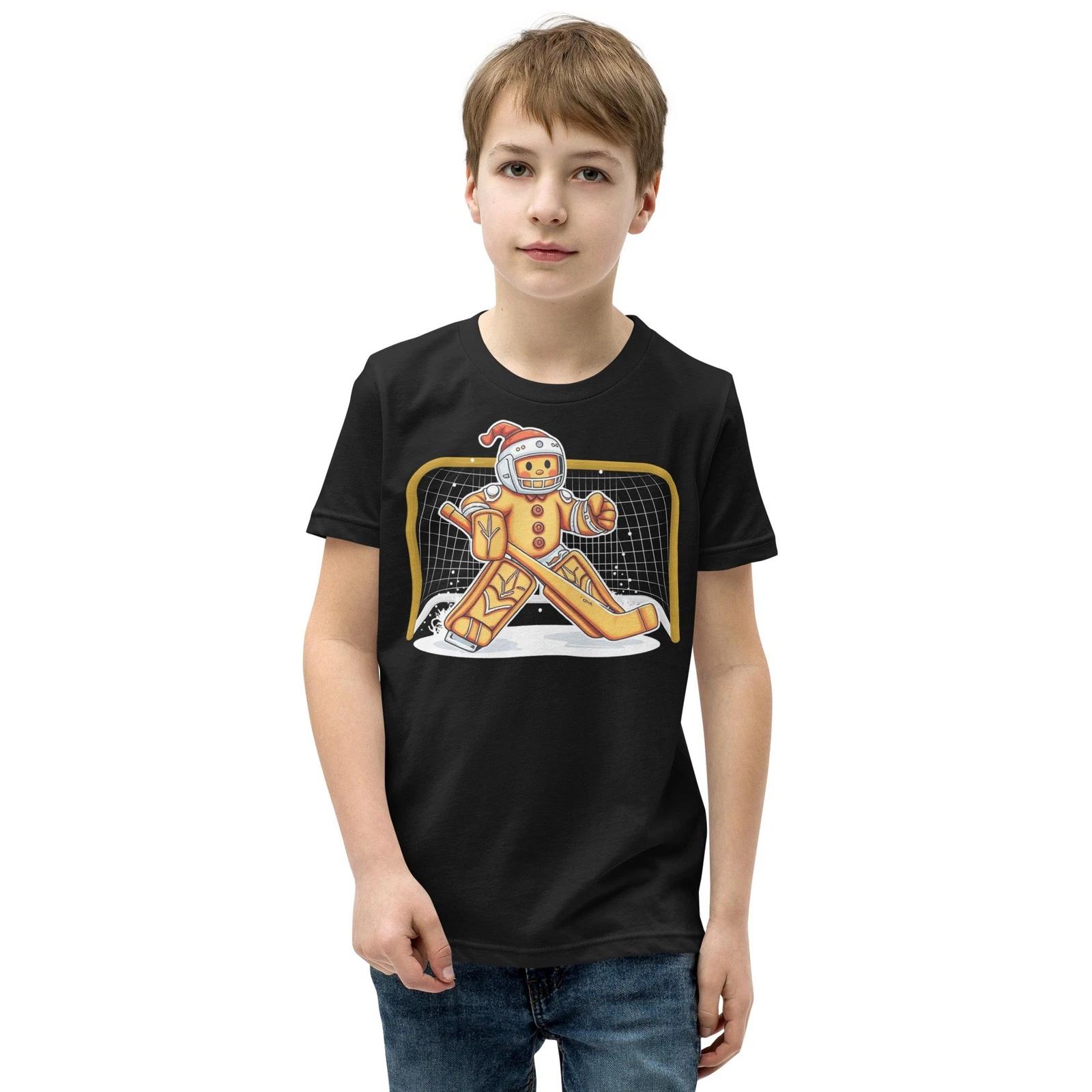 Gingerbread Ice Hockey Goalie Funny Christmas Xmas Costume Youth T-Shirt 160