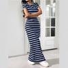 New European and American Printed Knitted Striped Long Women's Dress