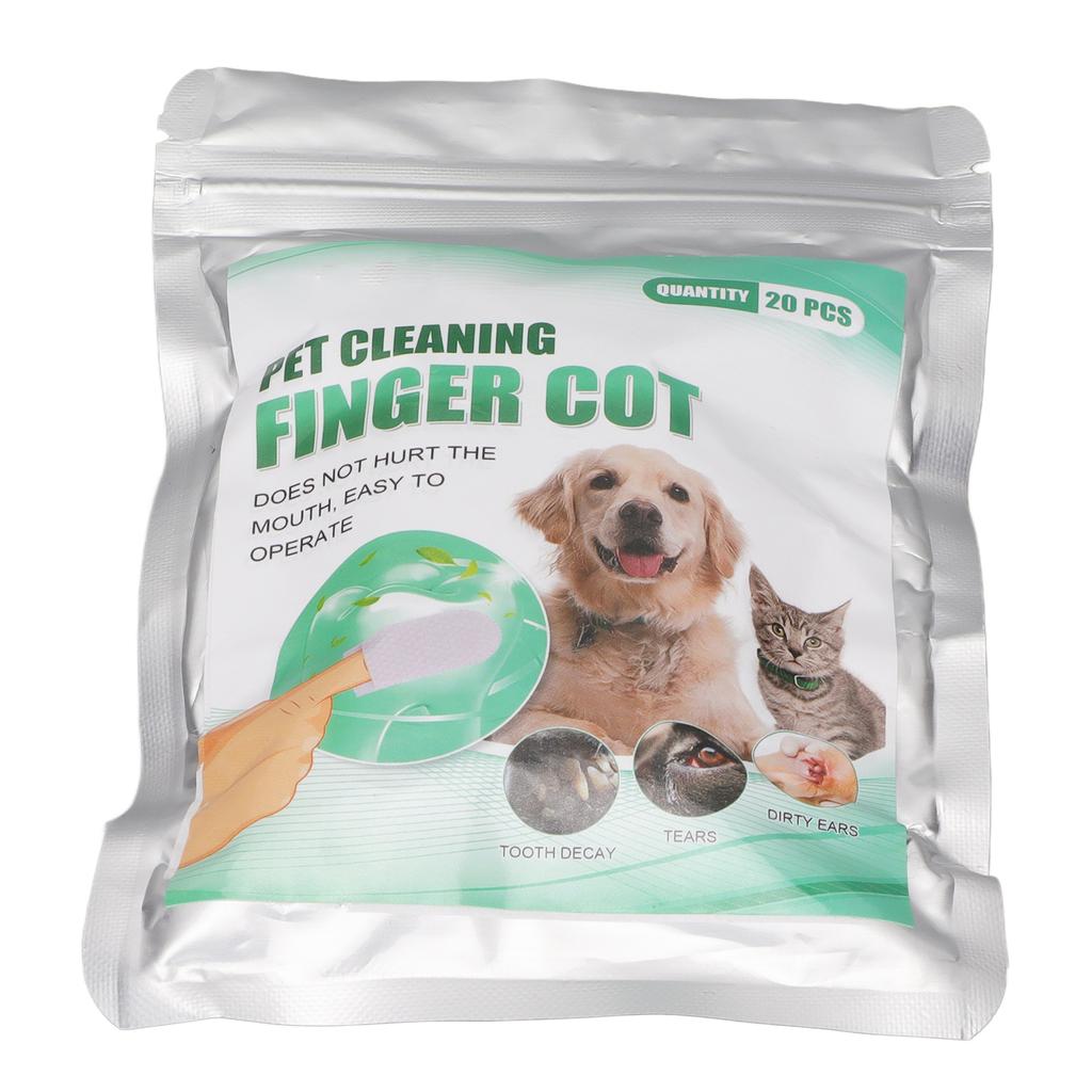 20Pcs Dental Care Finger Wipes Reduces Plaque and Tartar Portable Oral Cleansing Teeth Pads for Dogs and Cats