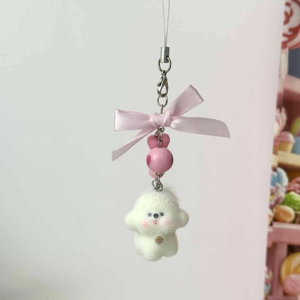 Flocked Puppy & Kitty Doll Bag Charm Keychain - Cute Bear Gift for Girls & Phone Chain Charm