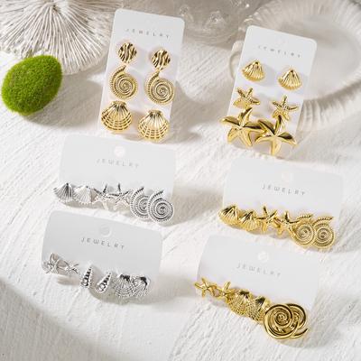 New Ocean Resort Style Starfish, Shell, and Conch Earring Set for Women - Exquisite and Elegant Best-Selling Jewelry