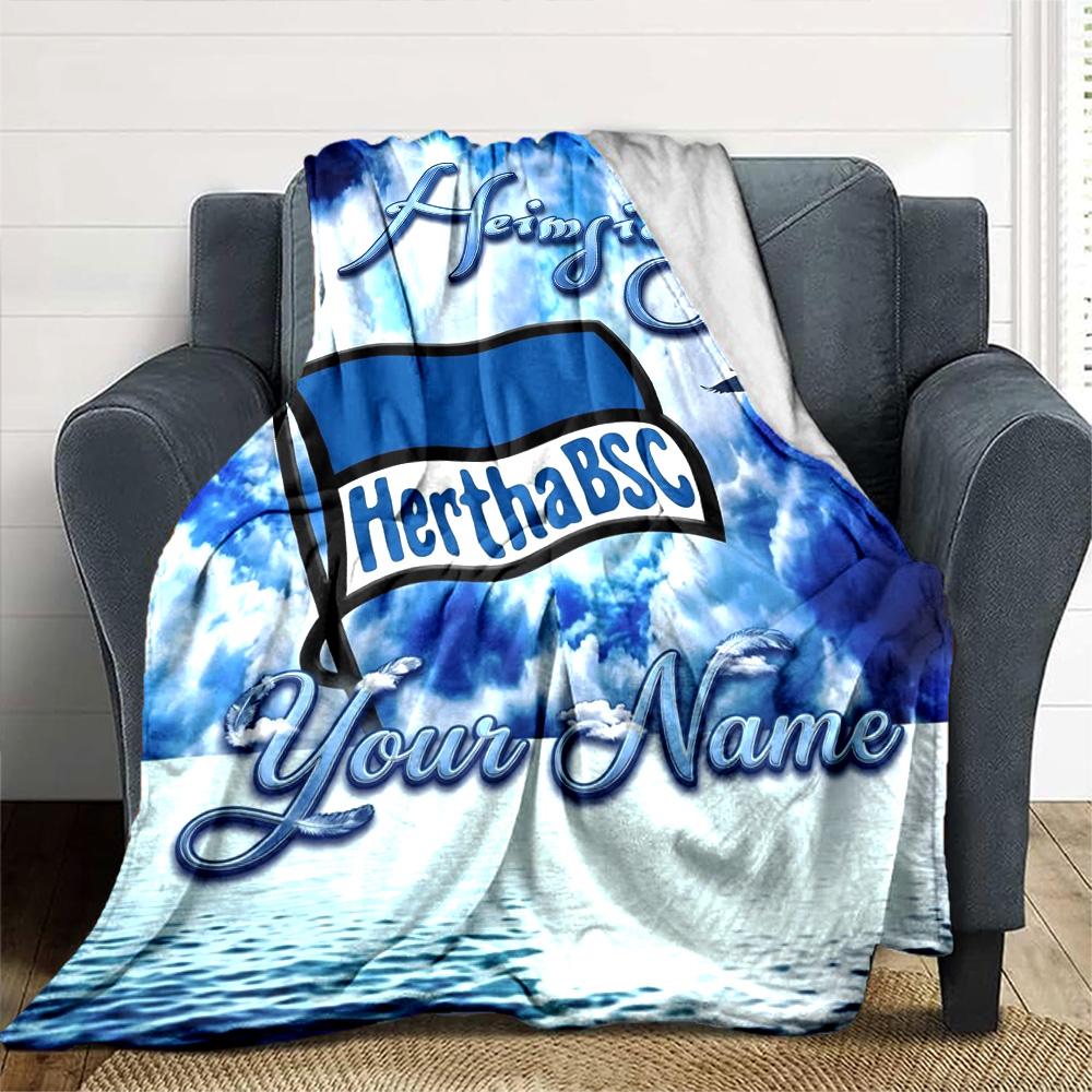 Name Custom Hertha BSC Print Flannel Blanket High Quality Warm Comfortable Cover for All Seasons Perfect for Gifts Home Decor