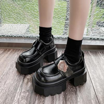 Fashion 2025 Women's High Platform Leather Shoes New Spring 9CM Heels Chunky Sneakers Female Lace-up Metal Loafers Walking Shoes Woman