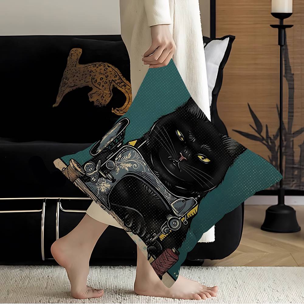 Black Drink Cat Vintage Posters Pillow Gift Home Office Decoration Bedroom Sofa Car Cushion Cover Case 45X45