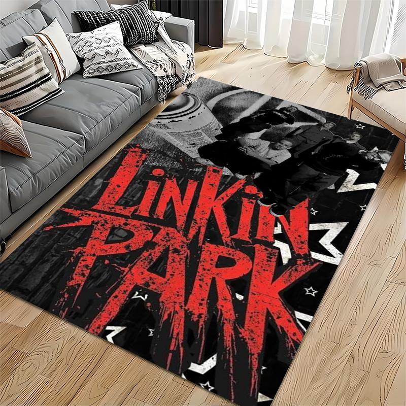Rock Music Area Rug, Linkin Park Red Graffiti Spray Paint Band Members Urban Print, Music Fan Decor, Non-Slip Mat