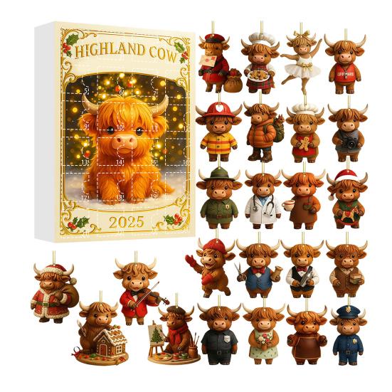 Caw-F Advent Calendar 2025 Chicken Ornaments 24-Day Countdown Box Christmas Tree Hanging Decor Multifunctional Holiday Decoration for Kids