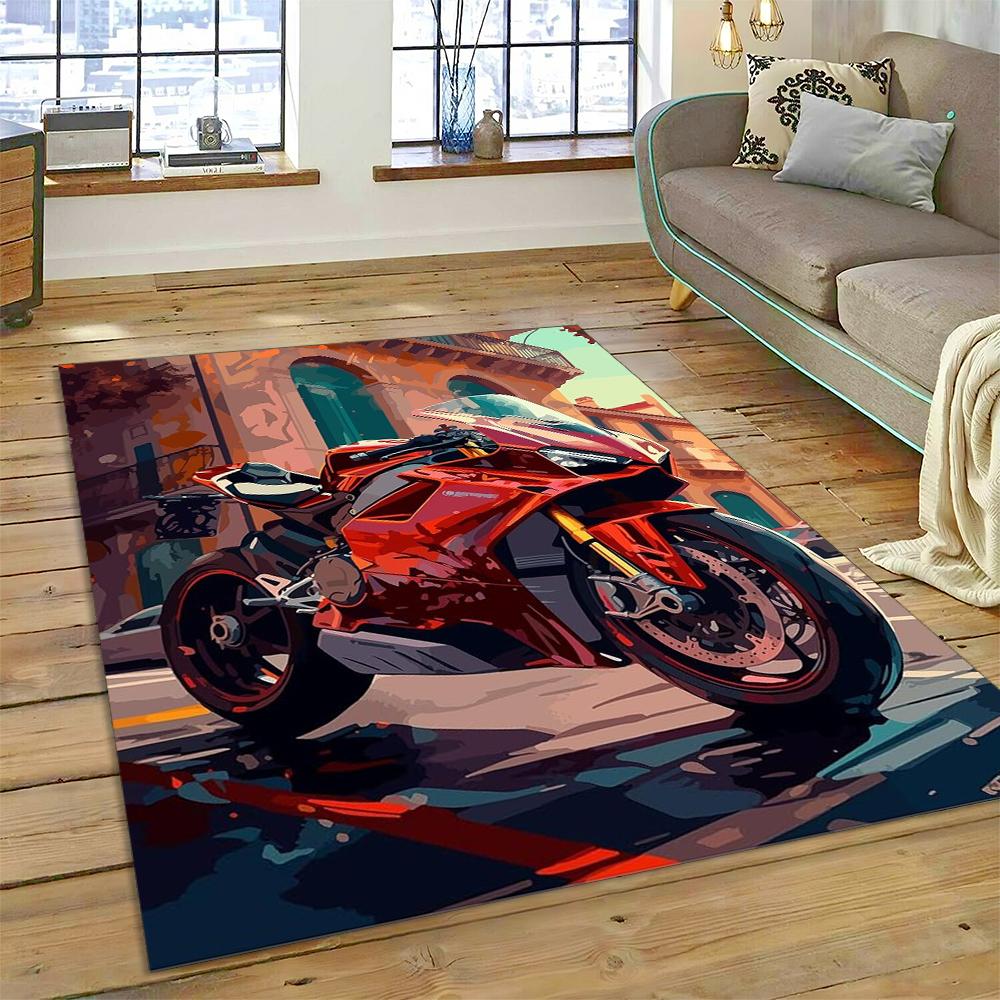 3D Rennmotorrad Schild Teppich für Wohnzimmer Schlafzimmer Zuhause Sofa Dekoration, Kinder Spiel Rutschfeste Bodenmatte Weihnachtsgeschenk