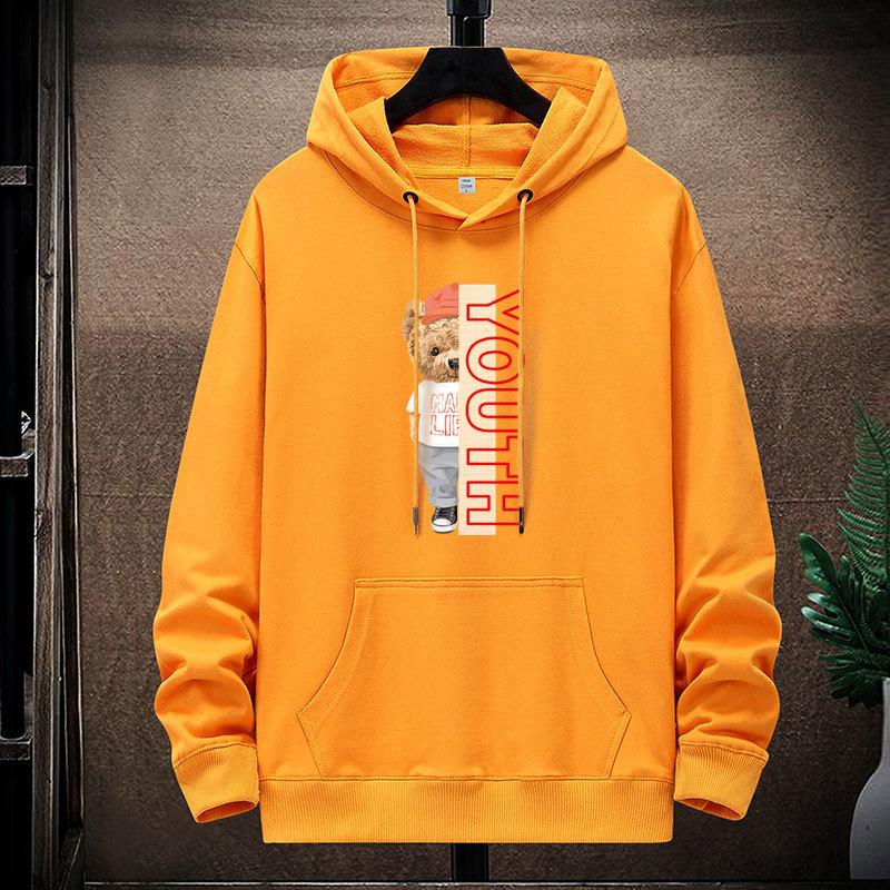 QICED Autumn Thin Section Hooded Printed Sweater Trend Fashion Men's Casual Comfortable Pullover Tops