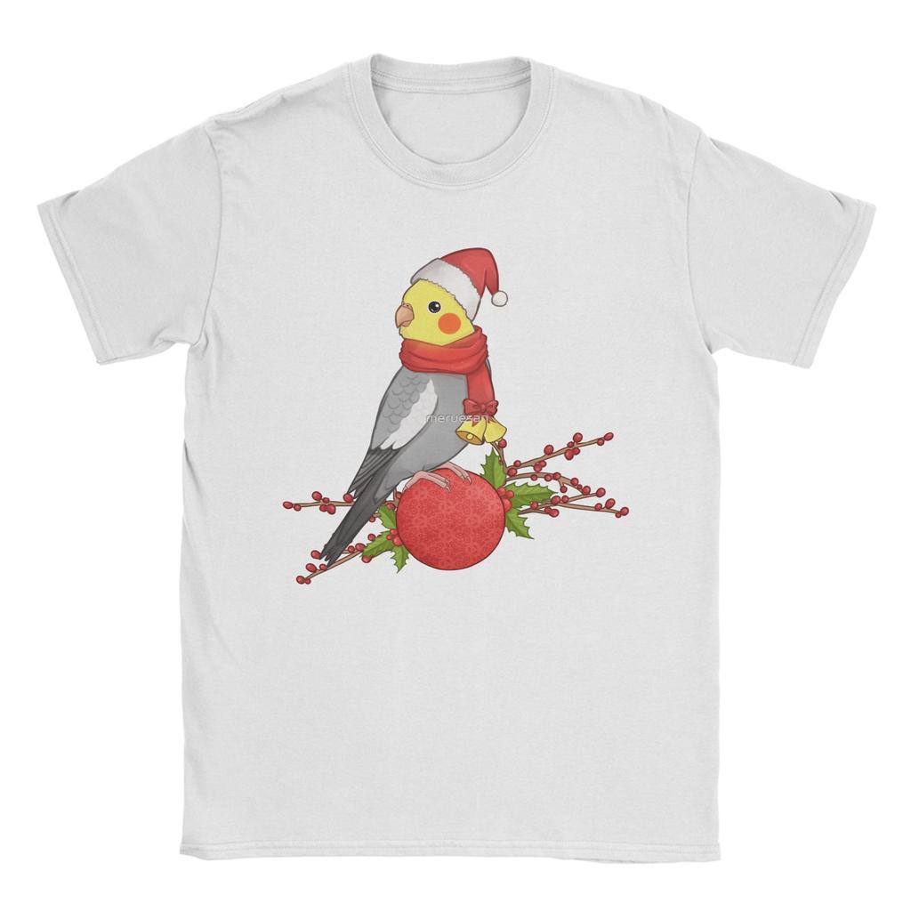 Christmas Cockatiel T-Shirt for Men  Humor Cotton Tees Crewneck Short Sleeve T Shirt Birthday Present Clothing