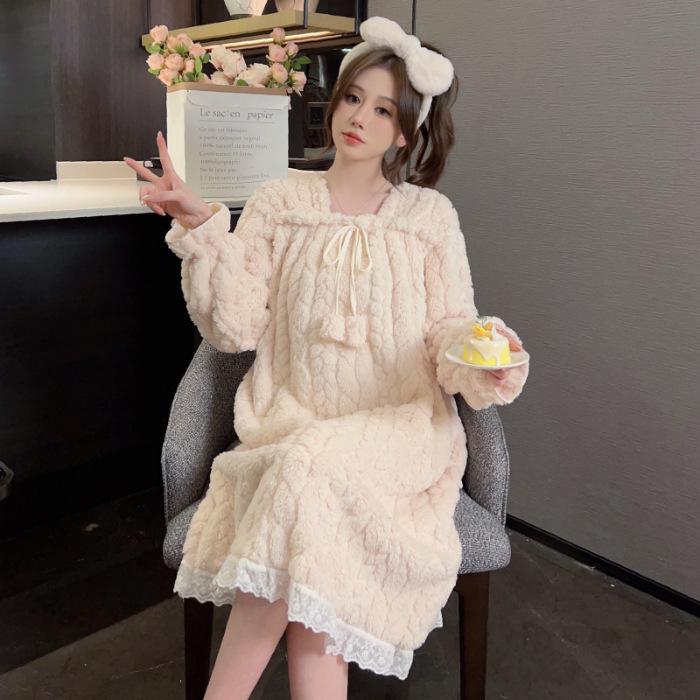 Cămașă de noapte din flanel pentru femei, mărime mare - cu mâneci lungi, drăguță, croială lejeră pentru toamnă/iarnă (Până la 200 lbs).