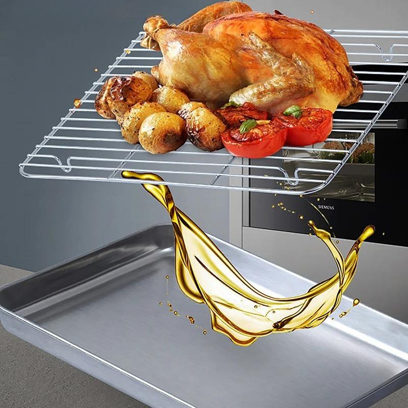 Backblech Edelstahlsieb Quadratische Platte Metallrost Backform Ofen Grill Ölauffangschale Grillwerkzeug