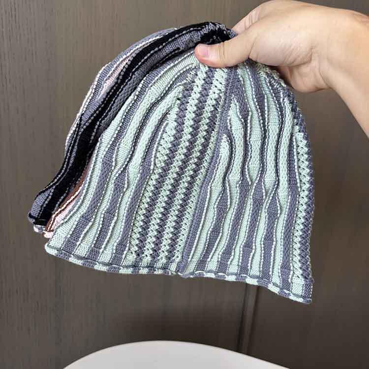 Personalized Trend Striped Knitted Pullover Hat Women'S Season Foreign Gas Bucket Hat Parent-Child Warm Wool Hat