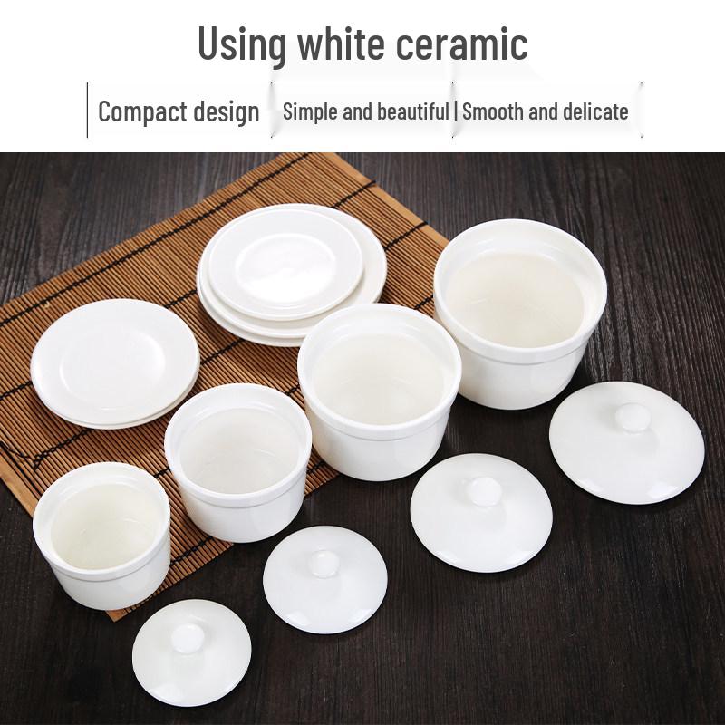 Pure White Ceramic Stew Pot with Lid: Versatile Double Boiler for Soup, Eggs, Bird's Nest, and Tonics