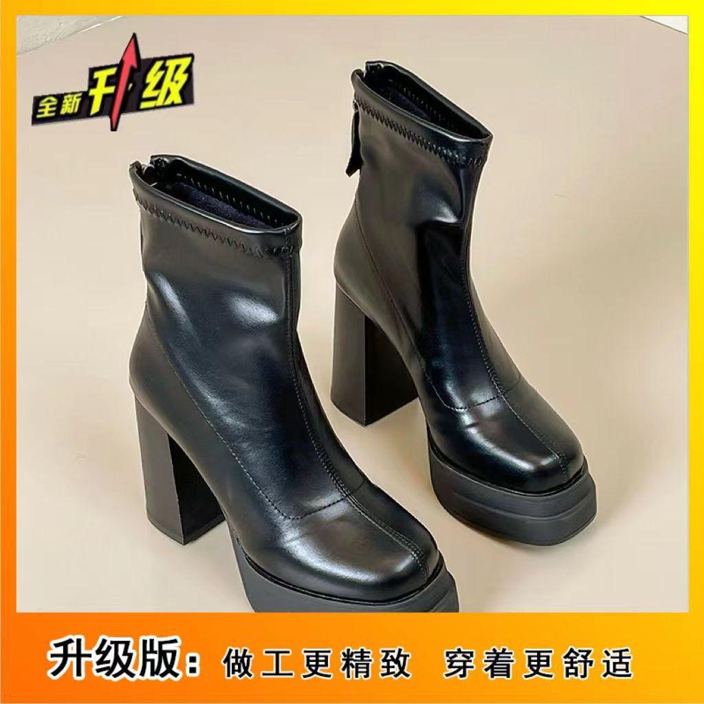 British style super high heel thin boots Korean version thick heel non-slip rear zipper short boots 2025 autumn and winter new Martin boots