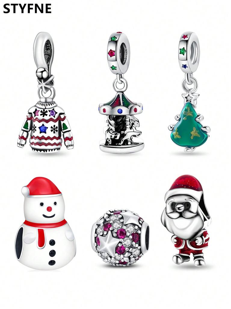 Copper Plated Original Charms Santa Claus Snowman Beads Fit Bracelet Women'S Jewelry Gift