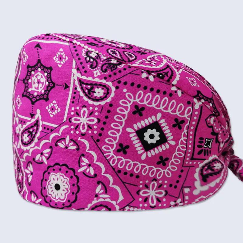 HZMNOI 100% Coton Bonnets Chirurgicaux Imprimés à Lien Arrière Section Élastique Bonnet de Bloc Infirmière pour Hommes Femmes Hôpital Chapeaux Médicaux Nouvelle Arrivée