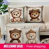 2D Cute Bear Pillows With Hats For Home Decor Pattern Cushion Cover Suitable For Sofa Bedroom Car Pillow Cover