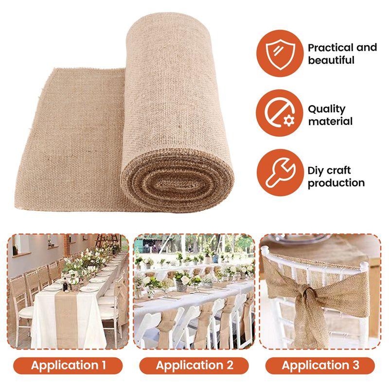 M-Modern-1 Roll Burlap Table Runner 30Cm Width 10M Long Burlap Fabric Roll Farmhouse Table Runners Country Wedding Decoration