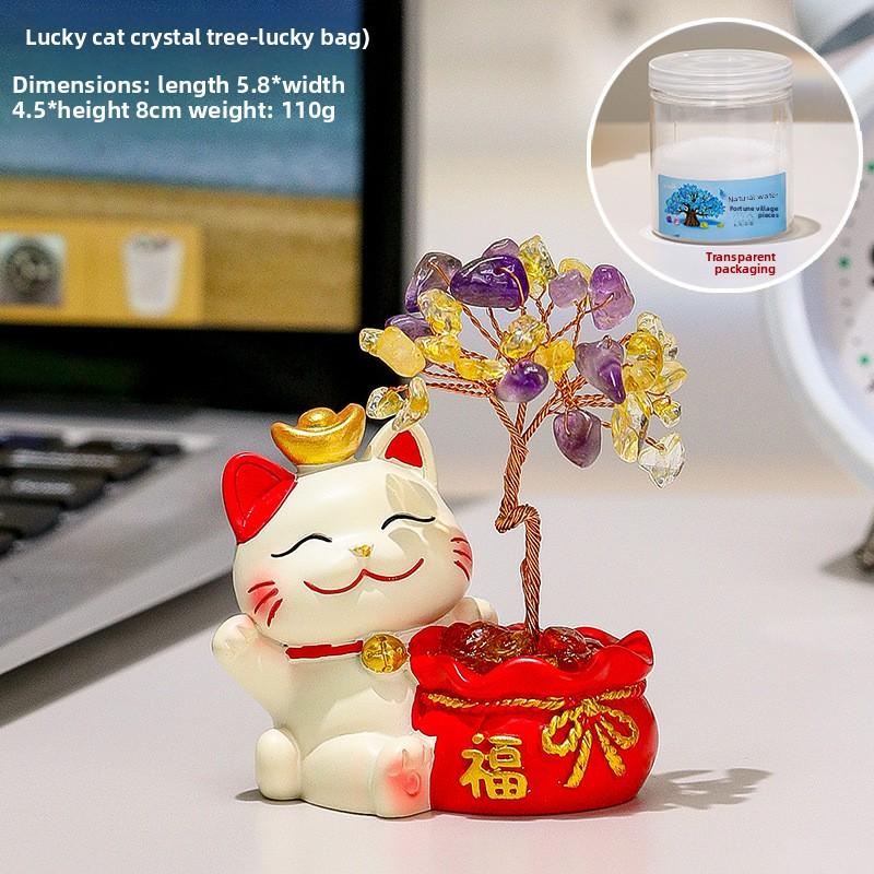 New Edition Lucky Cat Crystal Money Tree Natural Crystal Raw Stone Aromatherapy Diffuser Stone Desk Decor Item Small Gift