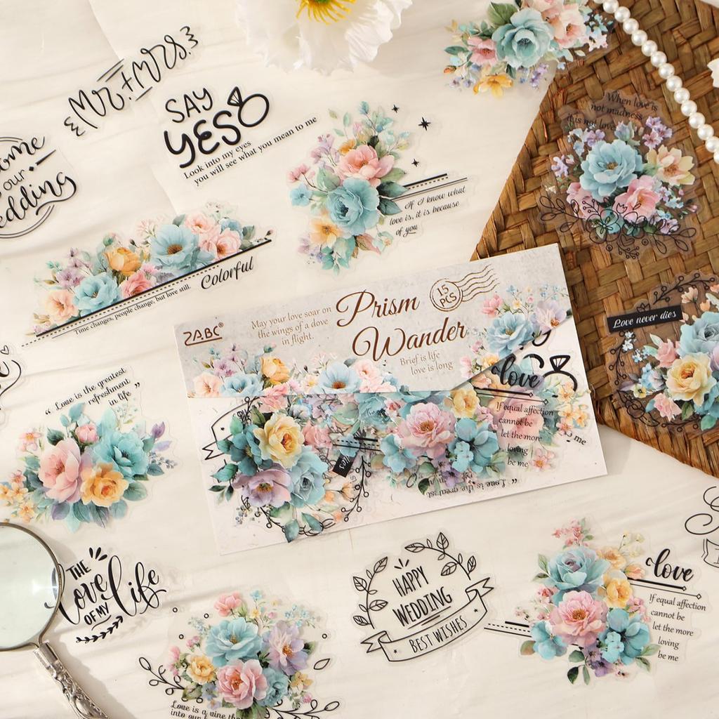 Kigofora Collage Material Flower Set of 90 PET Transparent Flake Watercolor for Diary and Gift Wrapping 6, Sheets, Stickers, Style, Stylish,