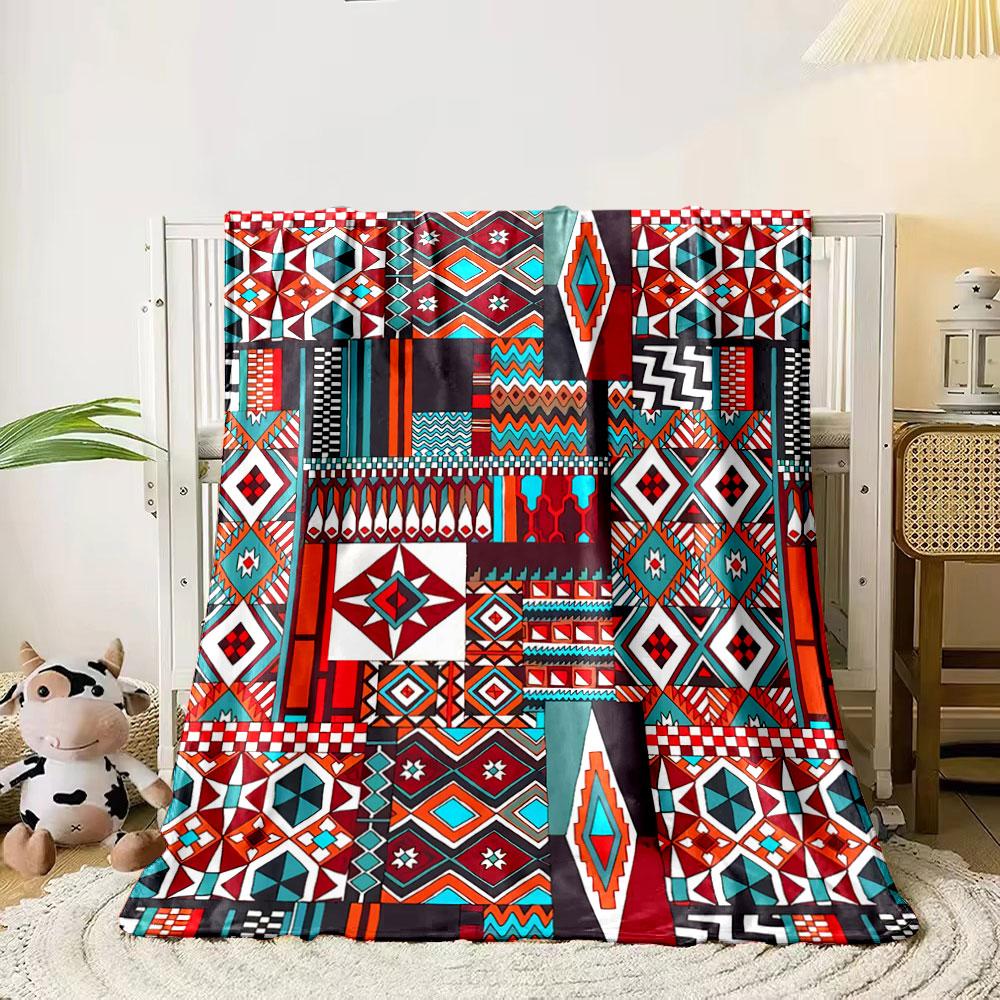 

Geometric tribal patterns with diamonds, zigzags, grids, and vibrant colors. for all seasons blanket lunch break throw gift 80cm x 120cm