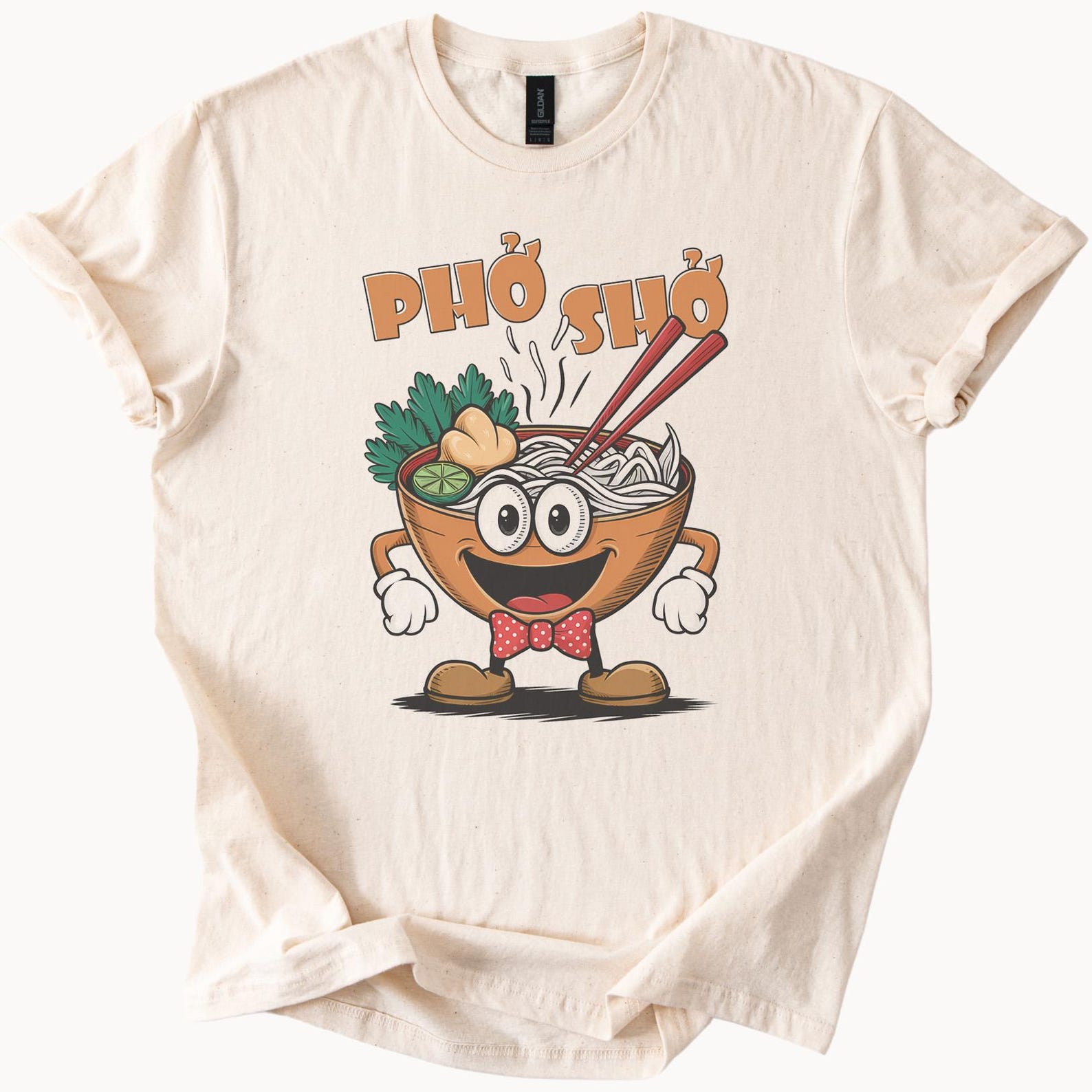 Pho Sho Noodle Bowl Cartoon Graphic T Shirt Funny Vietnamese Food Pun Cute Pho Soup Character Tee Gift for Food Lovers 150