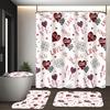 Valentine'S Day Bathroom Set Of 4 – Romantic Shower Curtain & Toilet Lid Cover+2 Bath Mats,Love Be Mine Xoxo Plaid Hearts Design