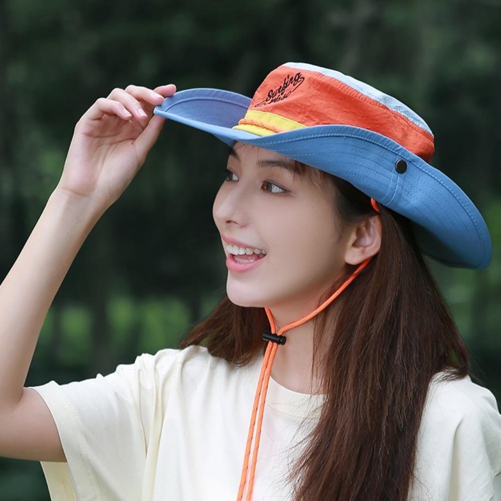 

Big Brimmed Denim Bucket Hat Color Matching Panama Hat Trekking Sun Protection Hat Camping синій