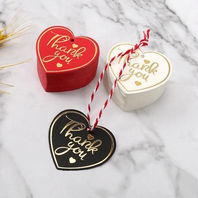 100pcs Heart Shaped Thank You Tags Red White Black Paper Cards Labels Gift Bags Hang Tag Wedding Birthday Xmas Party Supplies