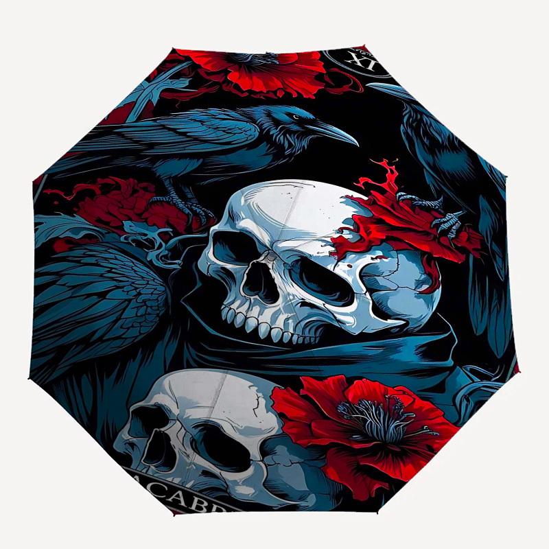 

1pc Skull RavenOpen/Close Umbrella-Windproof, Compact Travel Umbrella, Sturdy 8-Rib Shaft, Outdoor Accessory, 1133