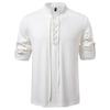 Men's Long Sleeve Henley Shirts Vintage Stand Collar Pullover Tops Casual Tee Shirt with Drawstring Comfortable Athletic Workout T-Shirts for Men